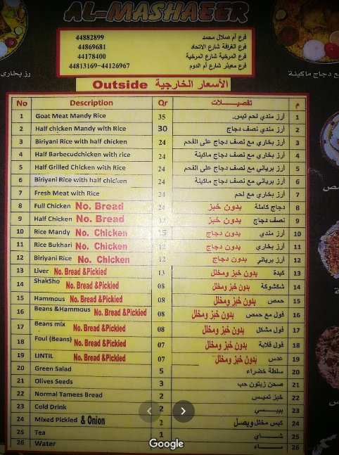 منيو مطعم المشاهير في الدوحة 