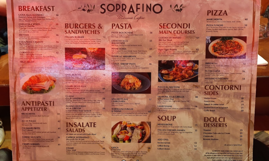 مينو مطعم سوبرافينو 